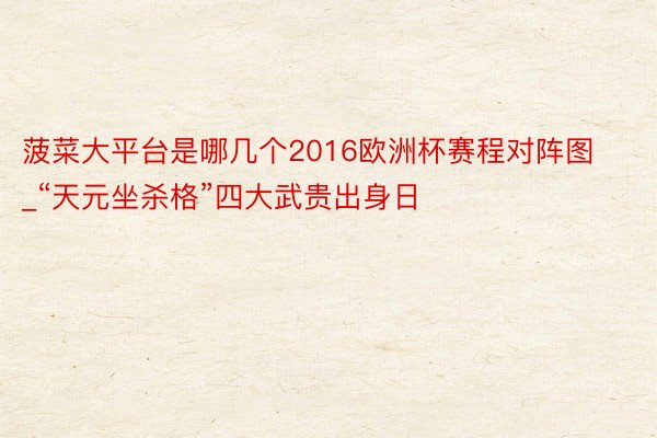 菠菜大平台是哪几个2016欧洲杯赛程对阵图_“天元坐杀格”四大武贵出身日