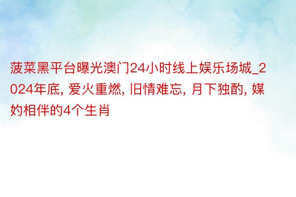 菠菜黑平台曝光澳门24小时线上娱乐场城_2024年底, 爱火重燃, 旧情难忘, 月下独酌, 媒妁相伴的4个生肖